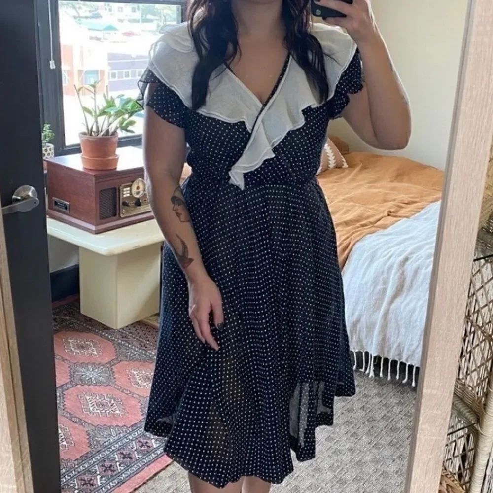 Vintage fit and flare sheer polka dot dress